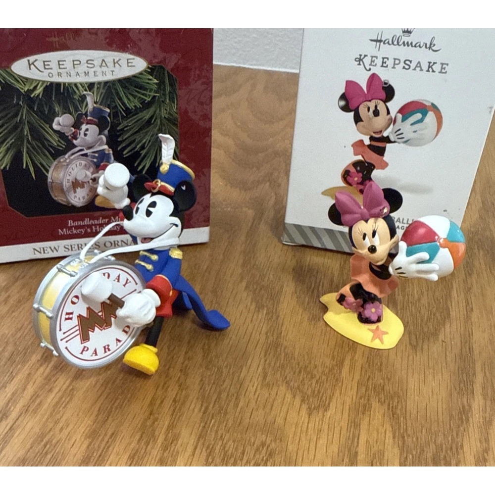 Lot-2 Vtg‎ 1997 Bandleader Mickey, 2014 Minnie Beach Ball Hallmark Christmas Orn